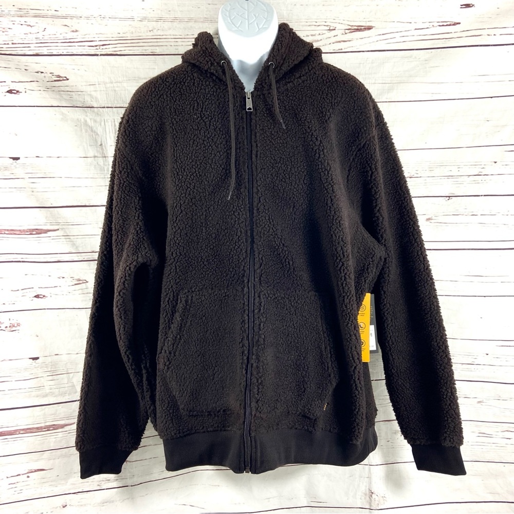 Lee Fleece Jacket Men's‎ XL Brown Full Zip Sherpa Hooded Long Sleeves Cozy.
